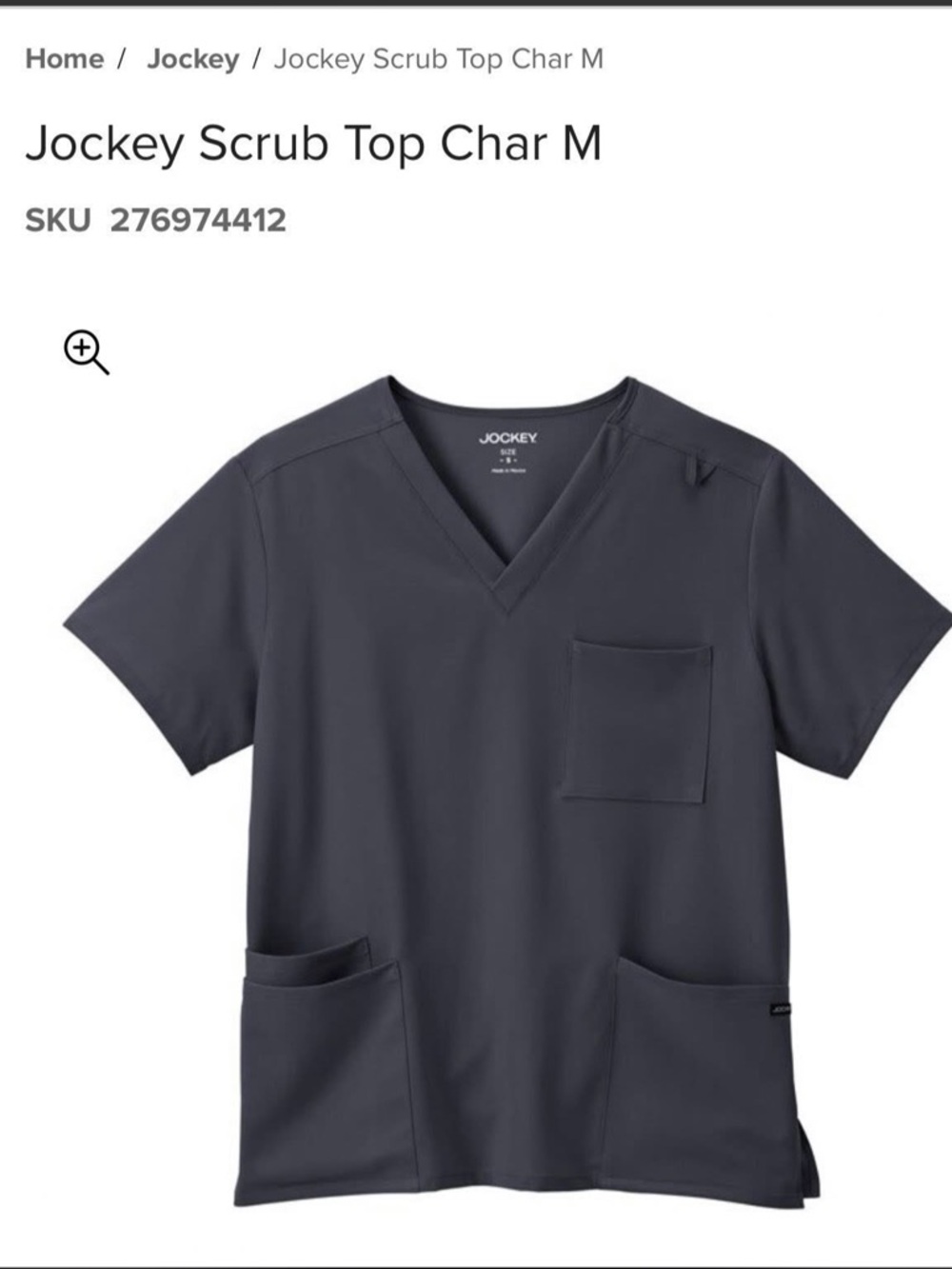 Jockey Charcoal Gray V-Neck Scrub Top